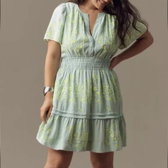 Anthropologie Linen Dress Women Medium oversized Somerset Embroidered NWOT - Picture 1 of 6